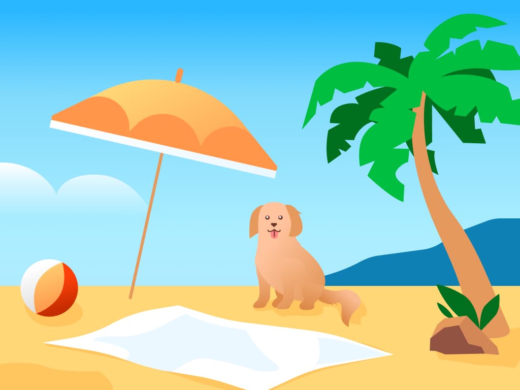 Dog on the beach illustration