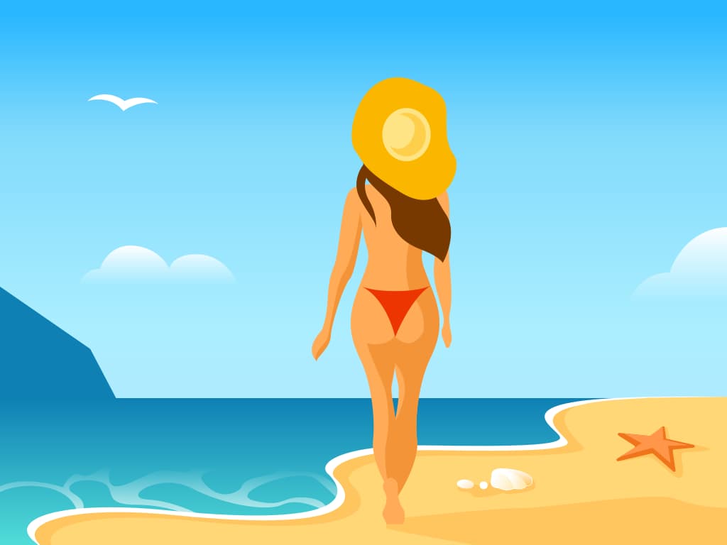 Topless girl on a desert island illustration